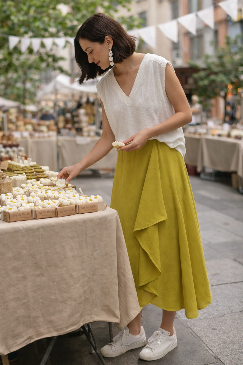 Falda midi verde oliva