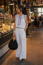 Conjunto de algodón blanco y azul