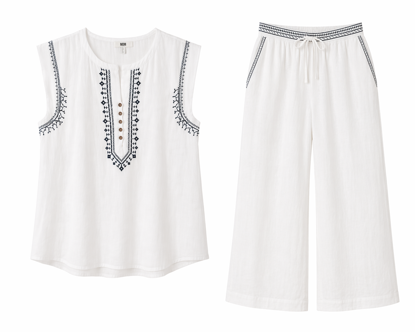 Conjunto de algodón blanco y azul