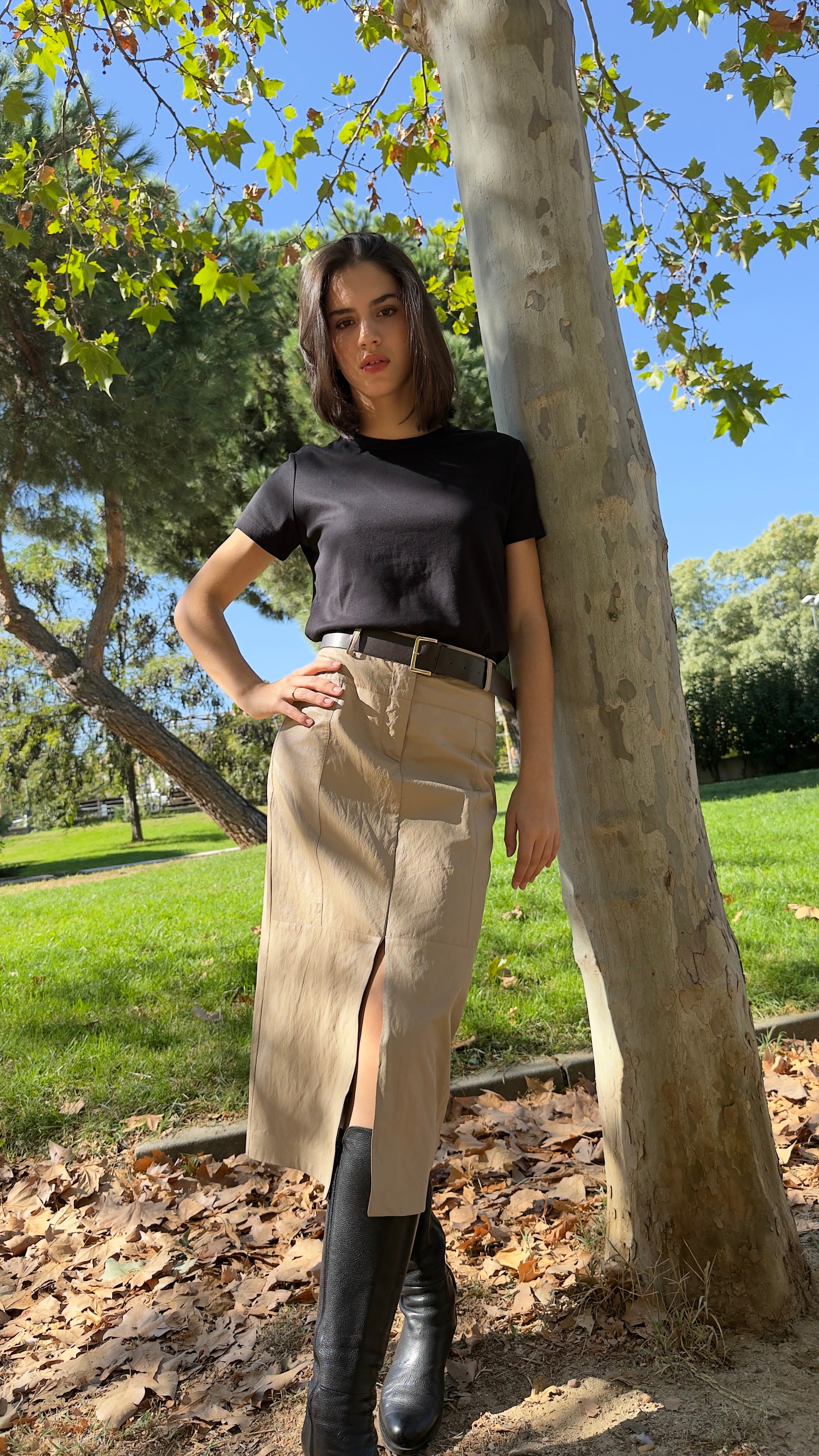 Falda polipiel beige