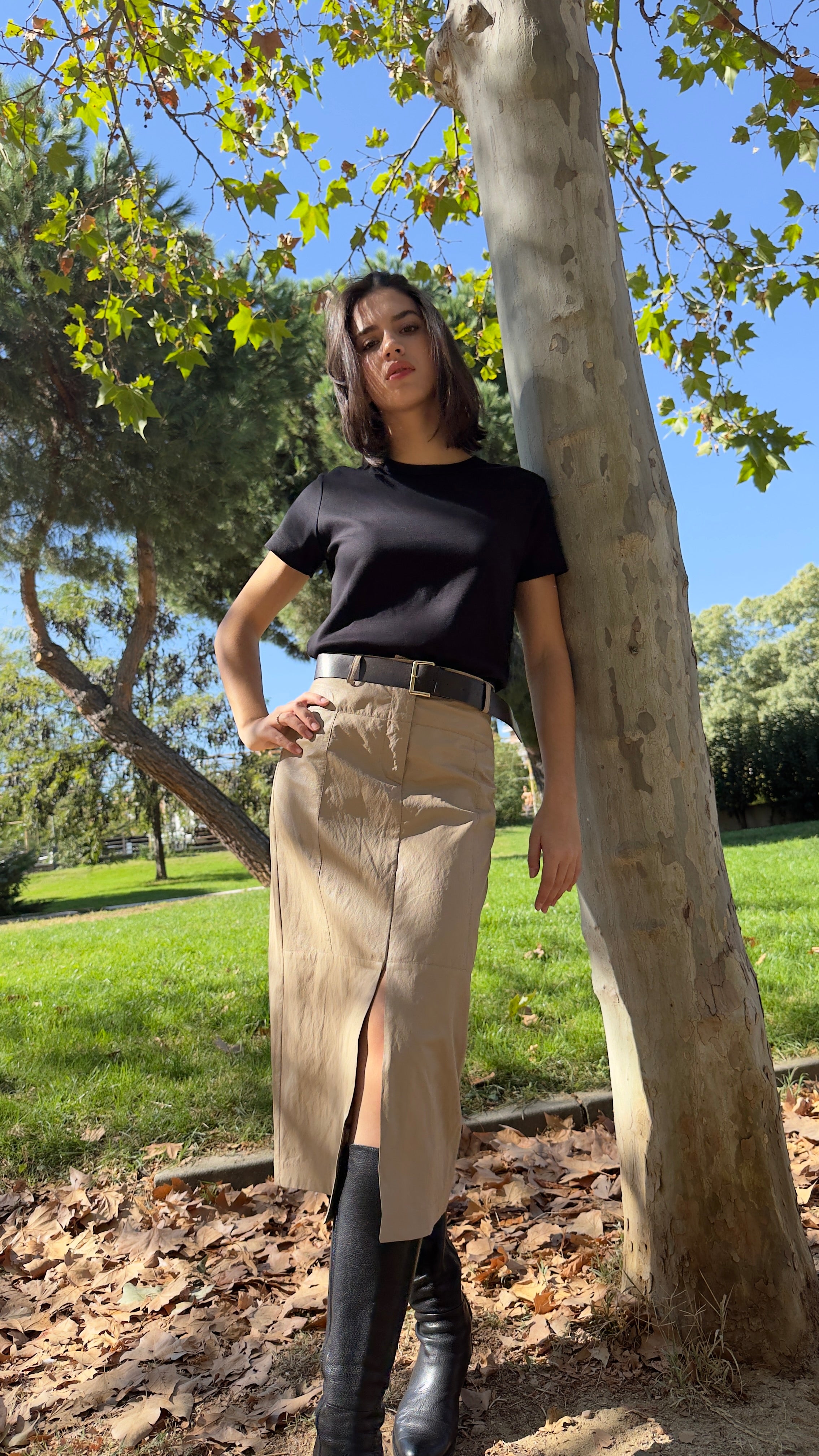 Falda polipiel beige